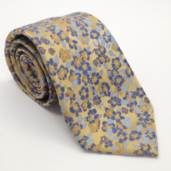 Jos A Bank Reserve Silk Tie Necktie Gold Ditsy Floral Preppy Business Corpcore - Picture 1 of 6